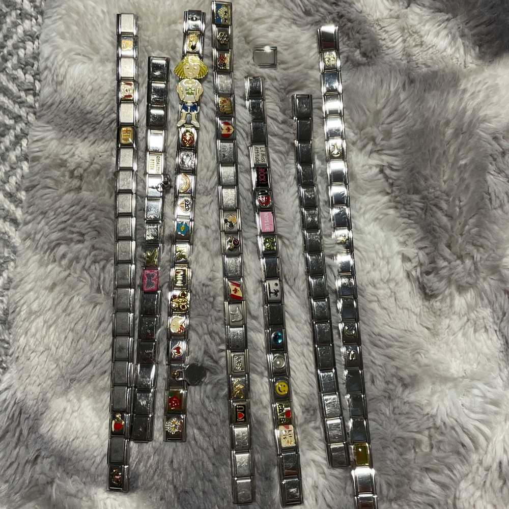 lot of Y2K Italian stainless steel Silver Charm Bracelets with Colorful Charms